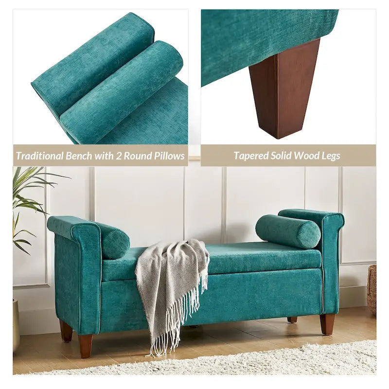 Rita 54.3  Wide Traditional Storage Bench with 2 Pillows by HULALA HOME