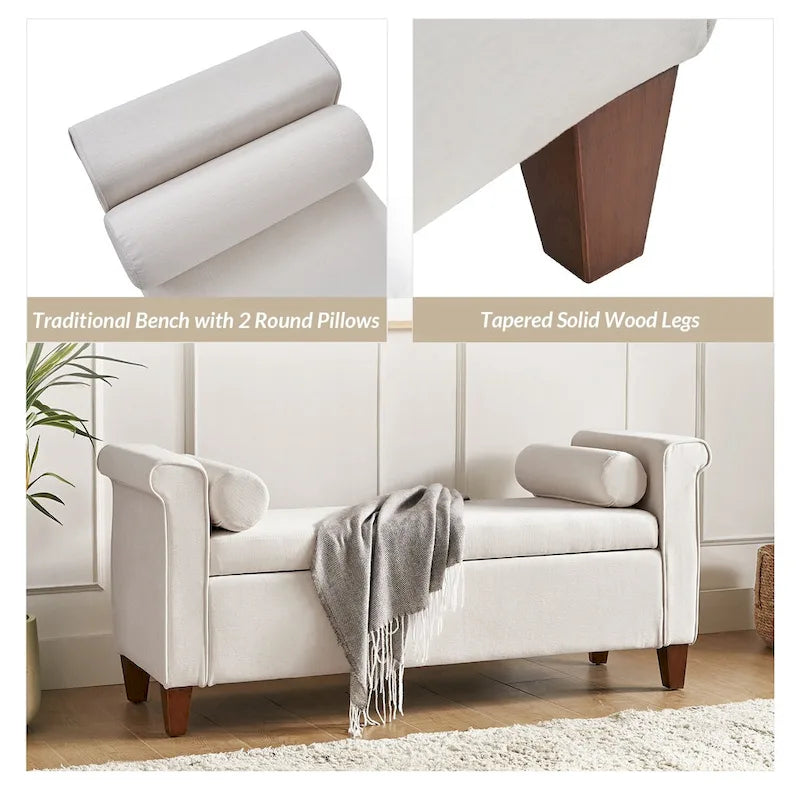 Rita 54.3  Wide Traditional Storage Bench with 2 Pillows by HULALA HOME