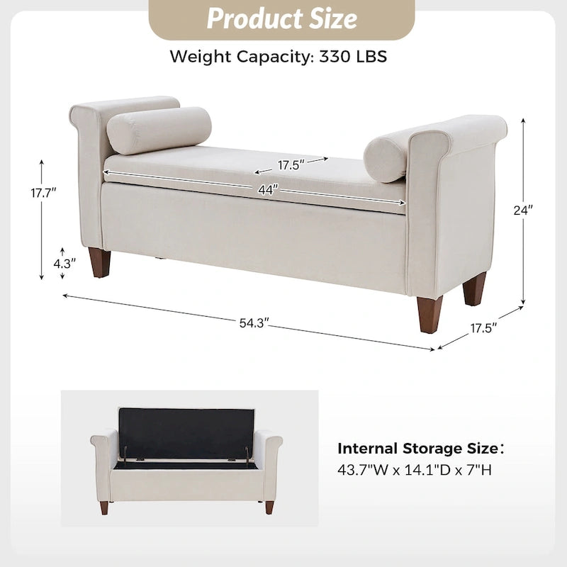 Rita 54.3  Wide Traditional Storage Bench with 2 Pillows by HULALA HOME