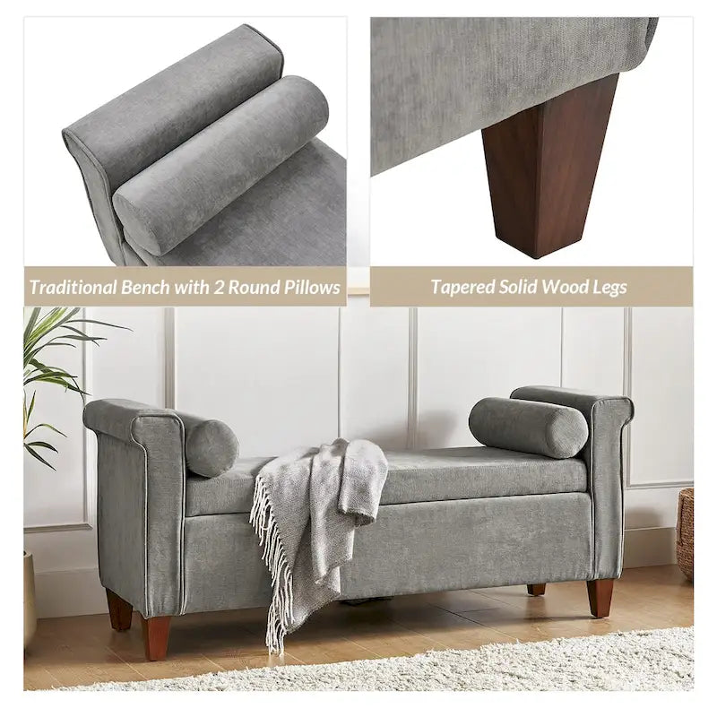 Rita 54.3  Wide Traditional Storage Bench with 2 Pillows by HULALA HOME