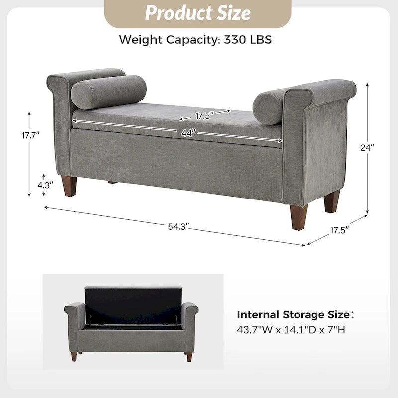 Rita 54.3  Wide Traditional Storage Bench with 2 Pillows by HULALA HOME