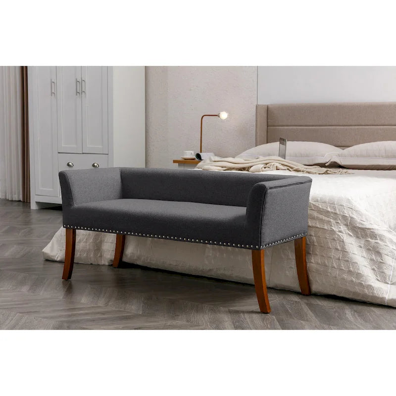 Porthos Home Nevis Fabric Upholstered Bench with Rubberwood Legs