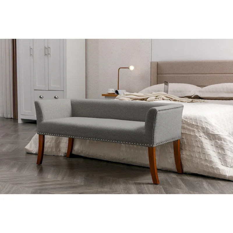 Porthos Home Nevis Fabric Upholstered Bench with Rubberwood Legs
