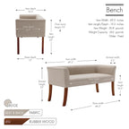 Porthos Home Nevis Fabric Upholstered Bench with Rubberwood Legs