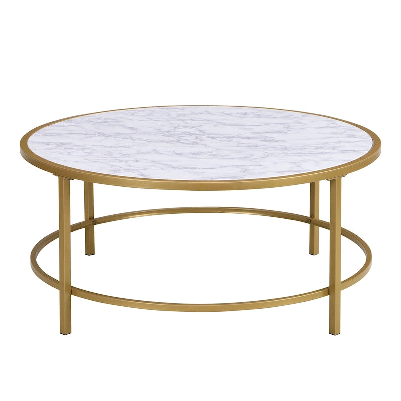 Carolina Living Verazano Faux Marble Top 36  Round Coffee Table - Gold