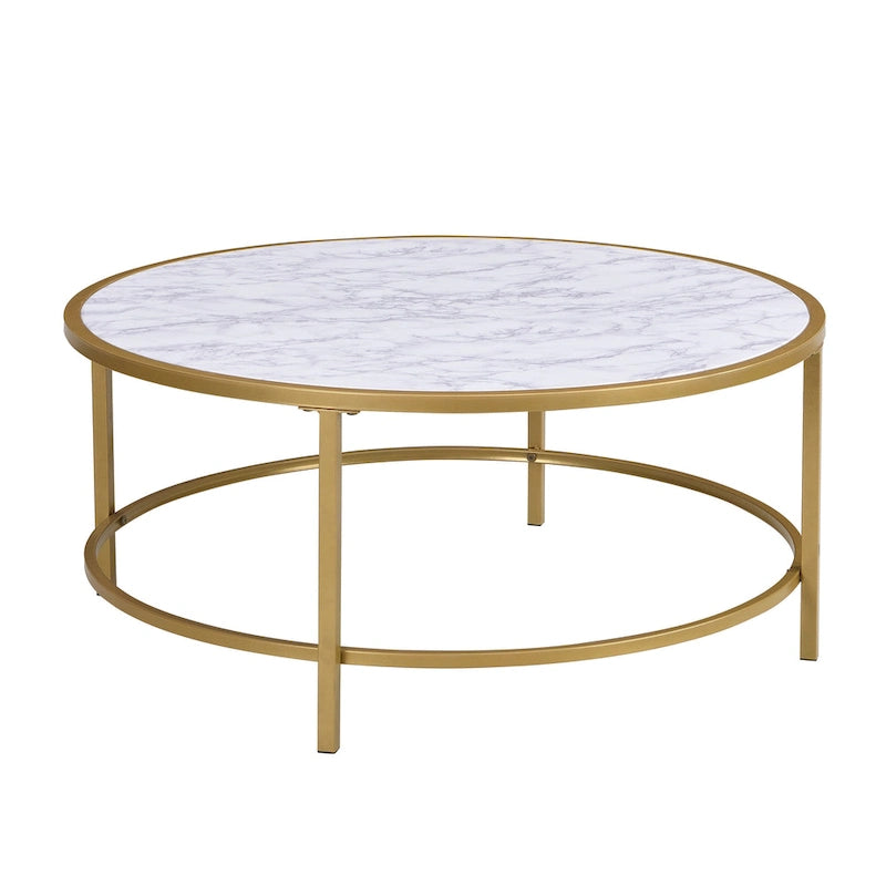Carolina Living Verazano Faux Marble Top 36  Round Coffee Table - Gold