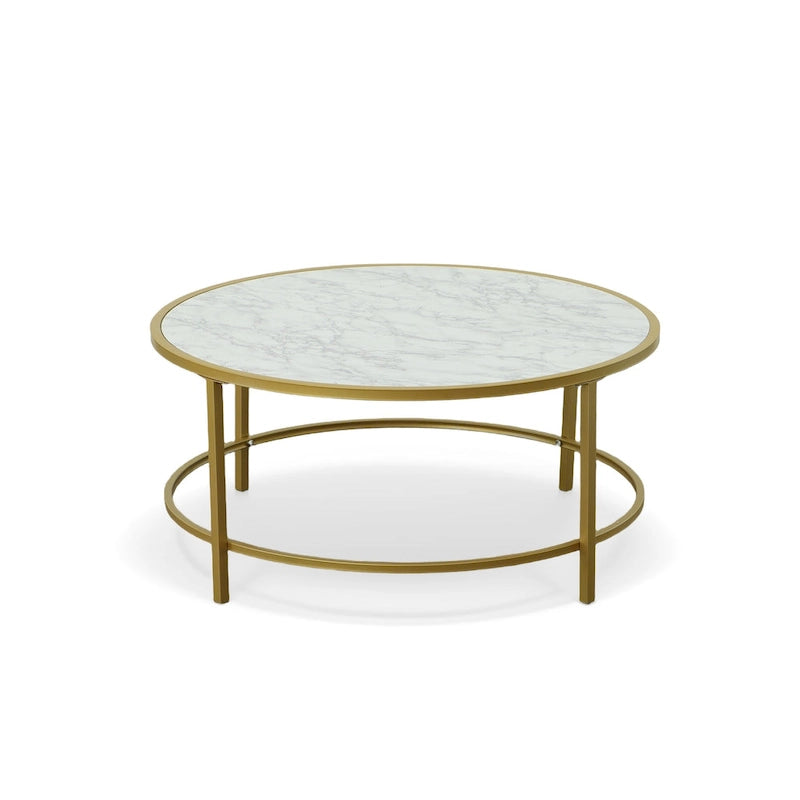 Carolina Living Verazano Faux Marble Top 36  Round Coffee Table - Gold