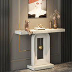 Modern Console Table with Geometric Base, 39.4 inch Narrow Sofa Table with Gold Decor for Living Room Entryway Hallway Entrance