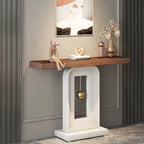 Modern Console Table with Geometric Base, 39.4 inch Narrow Sofa Table with Gold Decor for Living Room Entryway Hallway Entrance