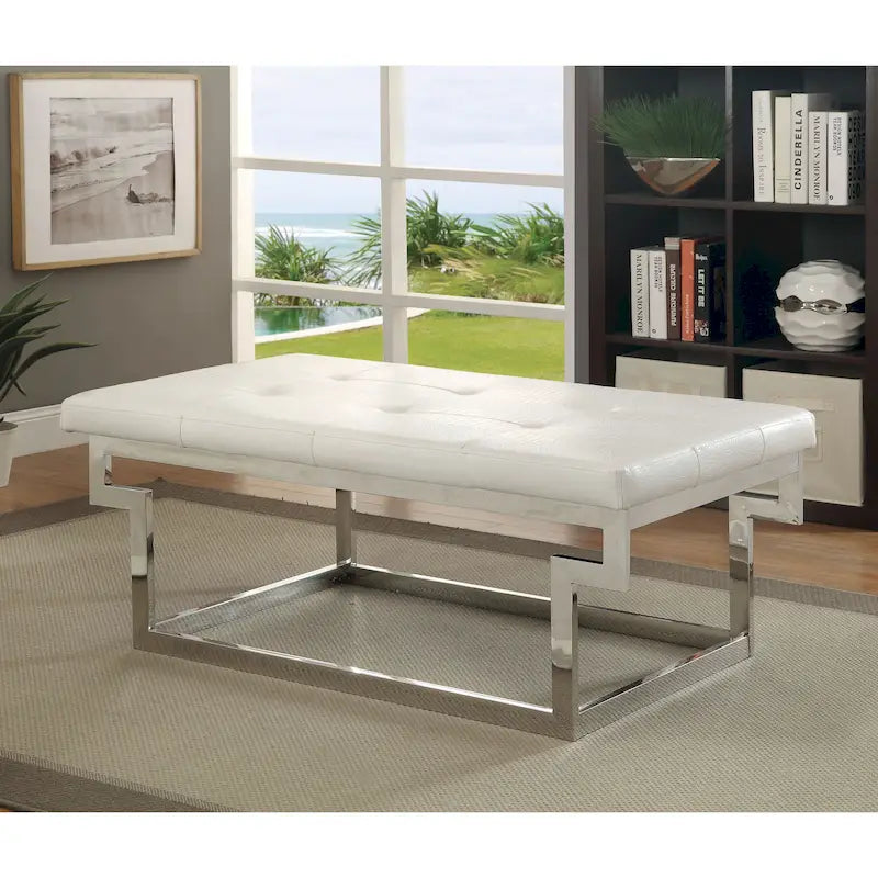 Jiva Contemporary Metal Upholstered Tufted Accent Bench by Furniture of America