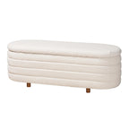 Betiana Modern Japandi Cream Boucle Fabric and Walnut Brown Finished Wood Storage Bench
