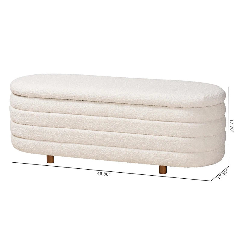 Betiana Modern Japandi Cream Boucle Fabric and Walnut Brown Finished Wood Storage Bench