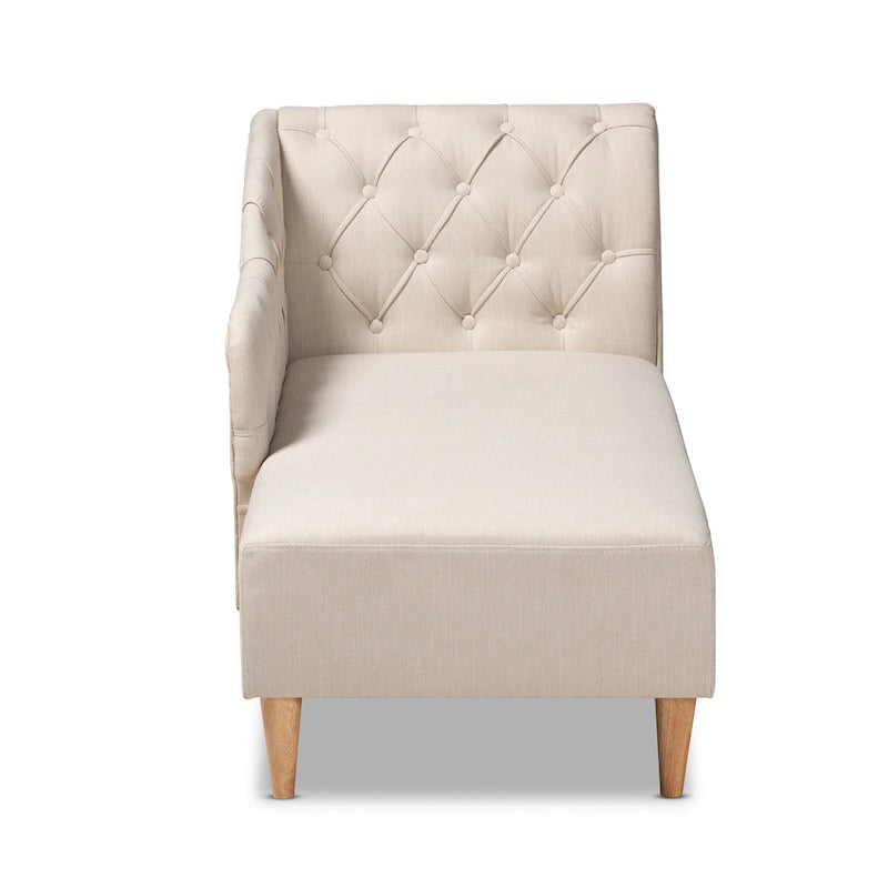 Baxton Studio Emeline Fabric Upholstered Oak Finished Wood Chaise Lounge