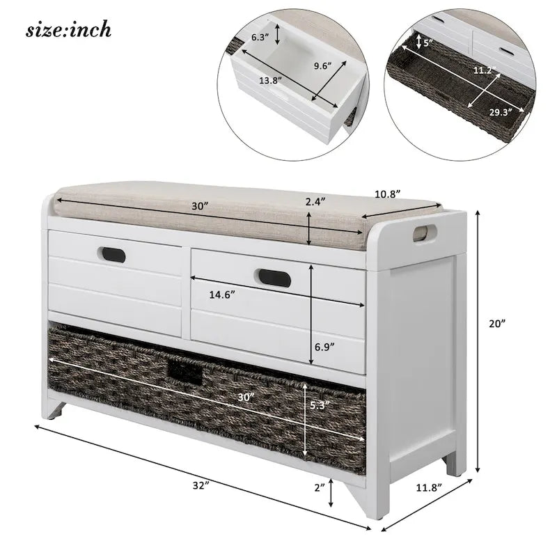 Storage Bench Entryway Bench Shoe Bench with Cushion