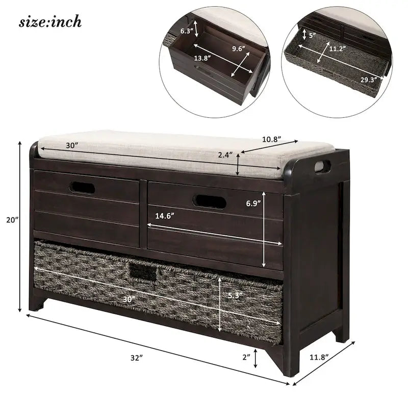 Storage Bench Entryway Bench Shoe Bench with Cushion