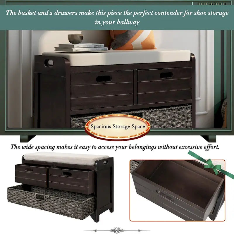 Storage Bench Entryway Bench Shoe Bench with Cushion