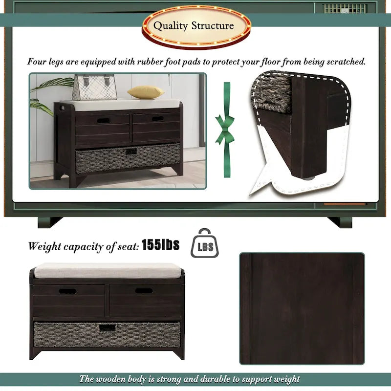 Storage Bench Entryway Bench Shoe Bench with Cushion