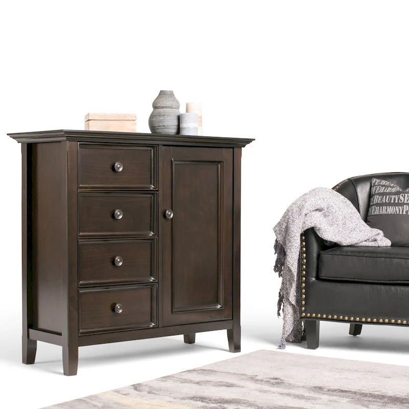 WYNDENHALL Halifax SOLID WOOD 37 inch Wide Transitional Medium Storage Cabinet - 37 w x 17 d x 36  h