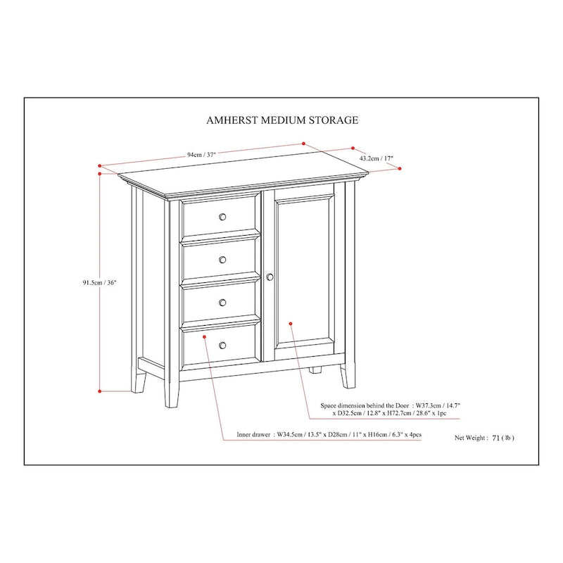 WYNDENHALL Halifax SOLID WOOD 37 inch Wide Transitional Medium Storage Cabinet - 37 w x 17 d x 36  h