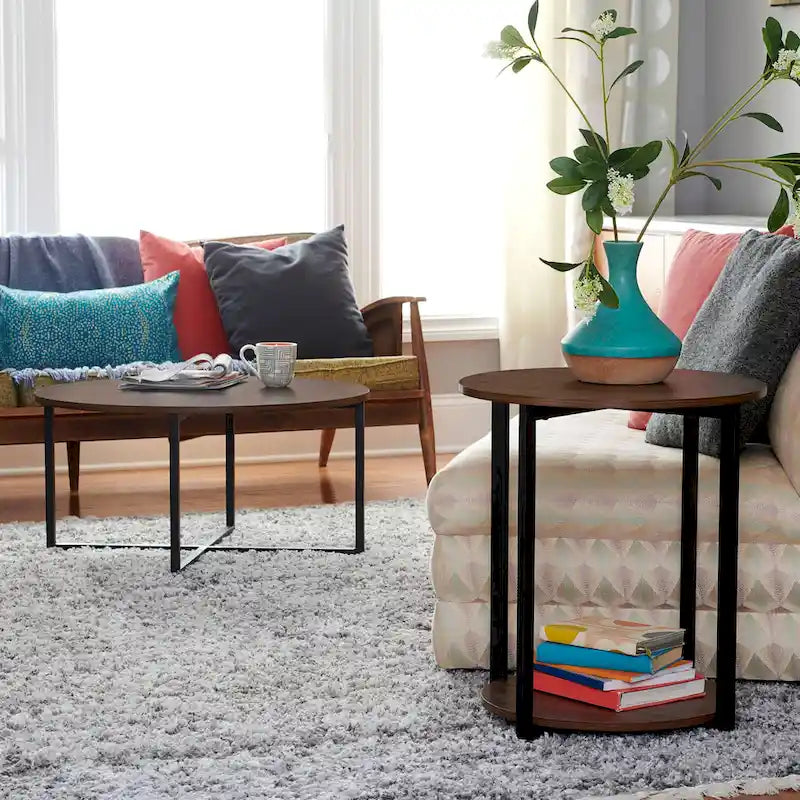 Household Essentials Side End Table with Storage Shelf
