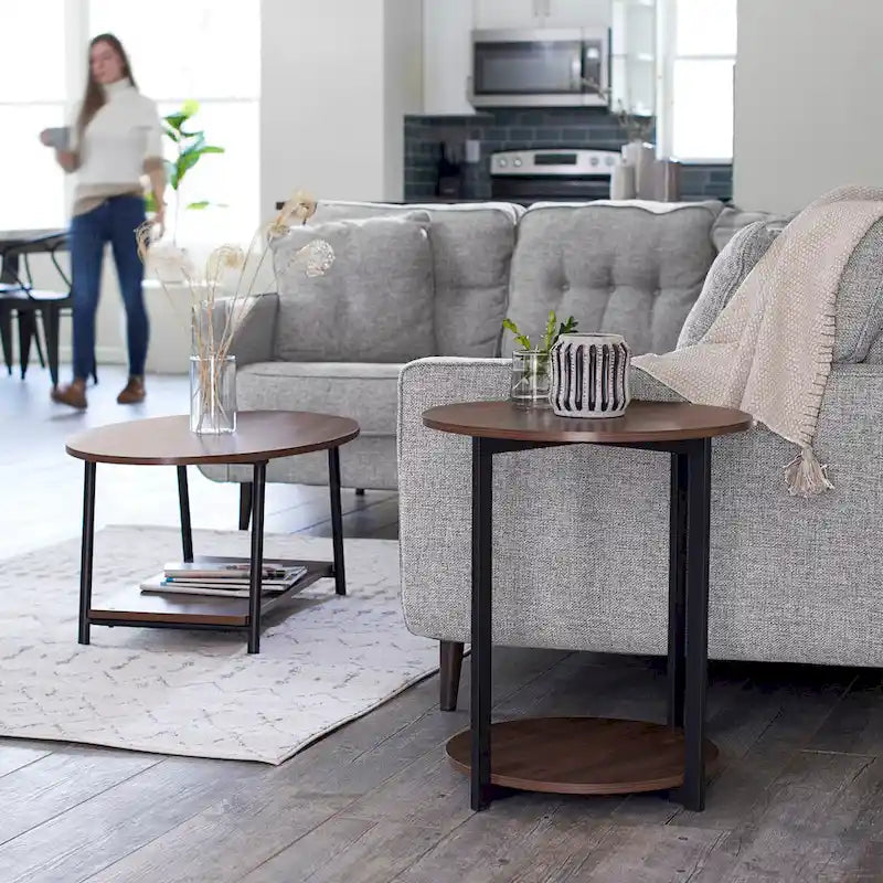 Household Essentials Side End Table with Storage Shelf