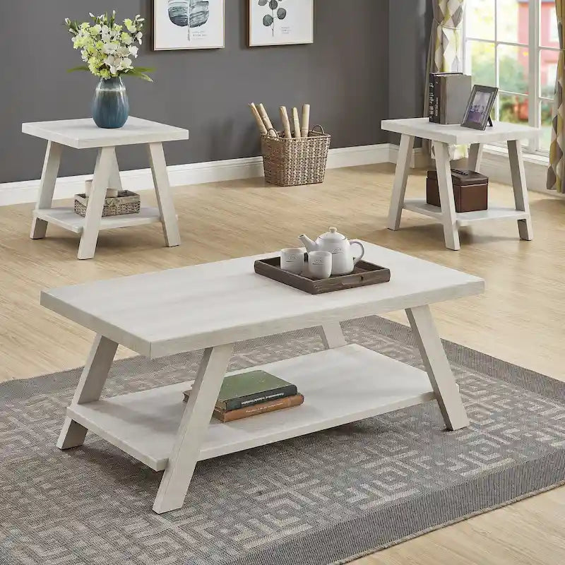 Roundhill Furniture Athens Contemporary 3-pc. Replicated Wood Shelf Table Set