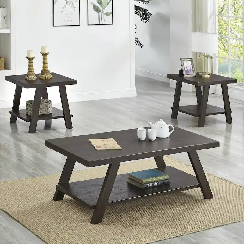 Roundhill Furniture Athens Contemporary 3-pc. Replicated Wood Shelf Table Set