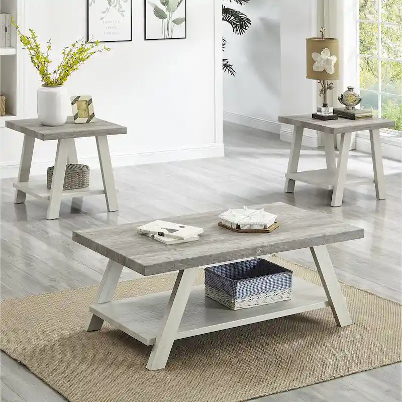 Roundhill Furniture Athens Contemporary 3-pc. Replicated Wood Shelf Table Set