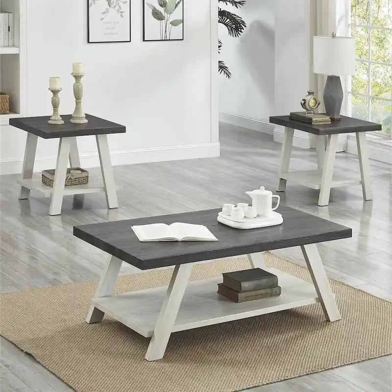 Roundhill Furniture Athens Contemporary 3-pc. Replicated Wood Shelf Table Set