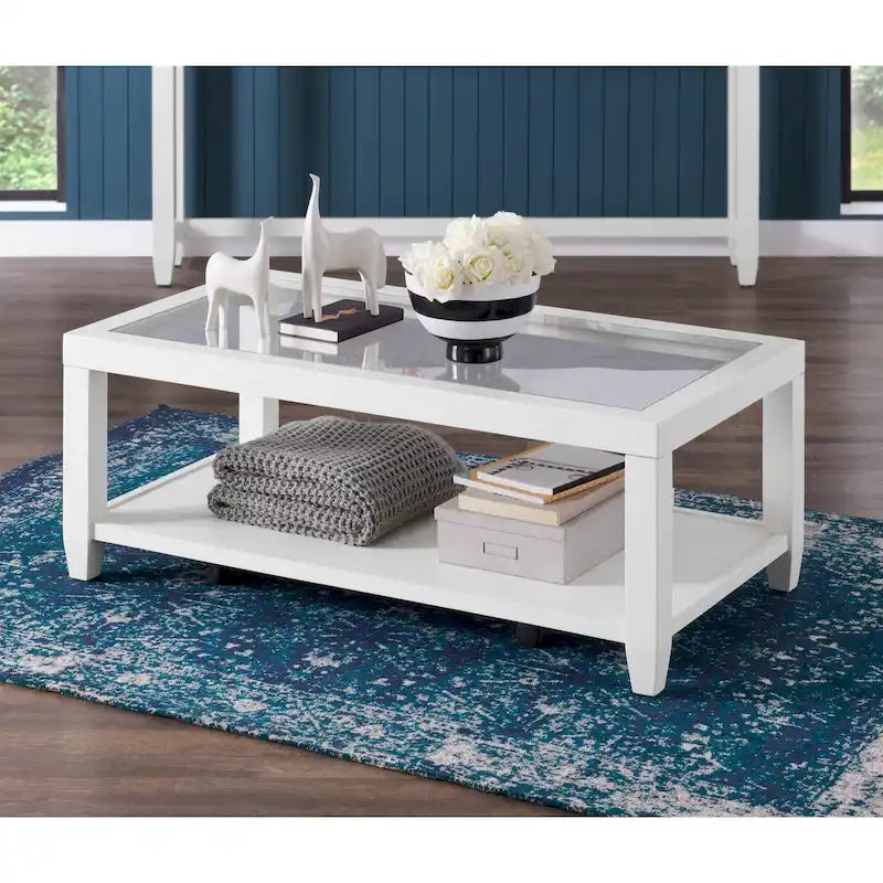 Cordero Wood and Glass Top 48-Inch Wide Coffee Table with Shelf Storage