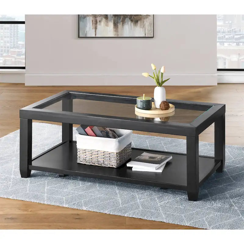 Cordero Wood and Glass Top 48-Inch Wide Coffee Table with Shelf Storage