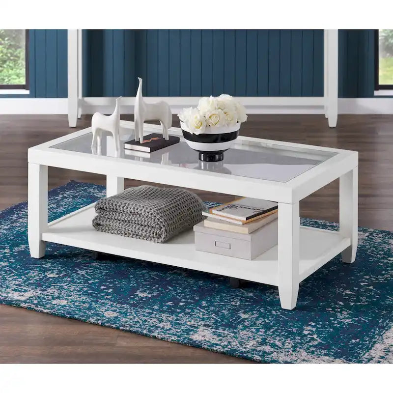 Cordero Wood and Glass Top 48-Inch Wide Coffee Table with Shelf Storage
