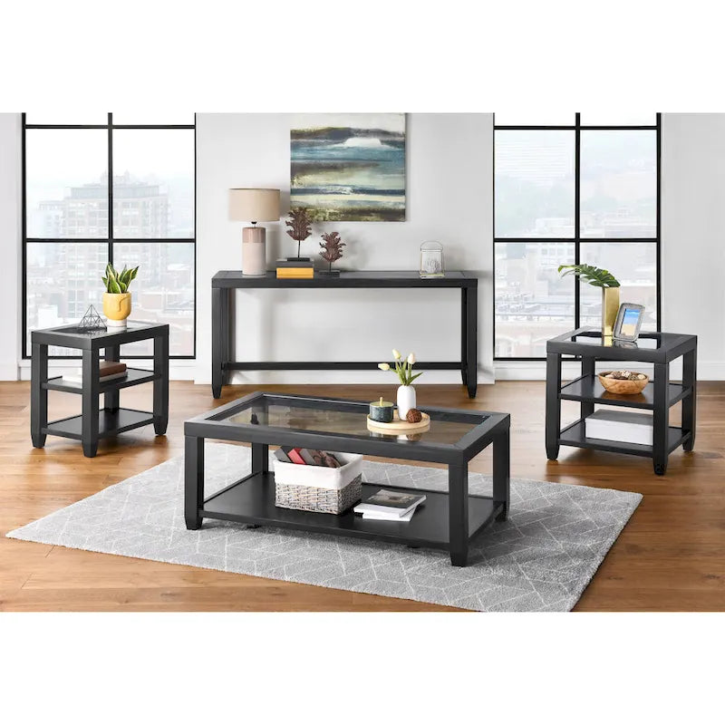 Cordero Wood and Glass Top 48-Inch Wide Coffee Table with Shelf Storage