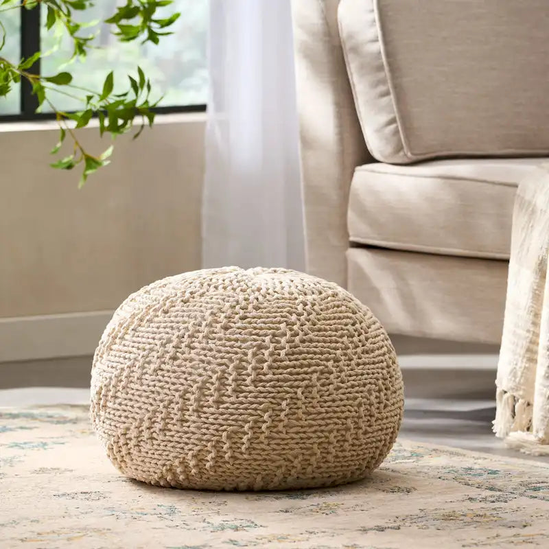 Barwick Indoor And Outdoor Knitted Round Pouf by Christopher Knight Home