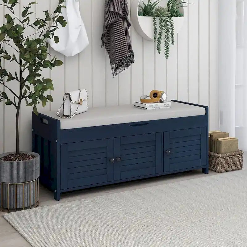 3-drawer Wooden Storage Bench with Cushion
