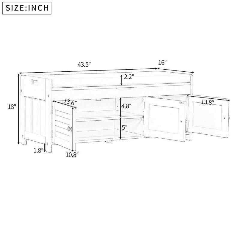 3-drawer Wooden Storage Bench with Cushion