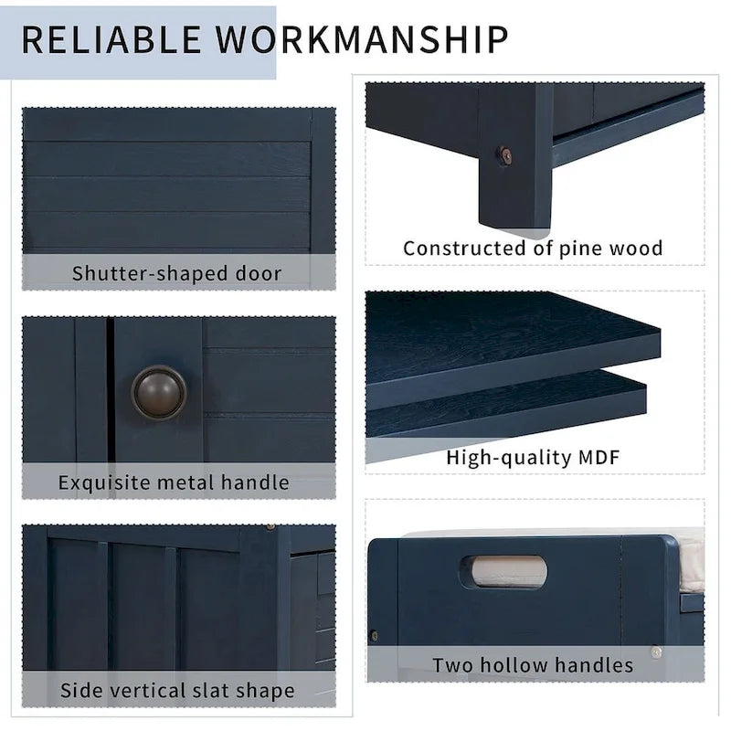 3-drawer Wooden Storage Bench with Cushion
