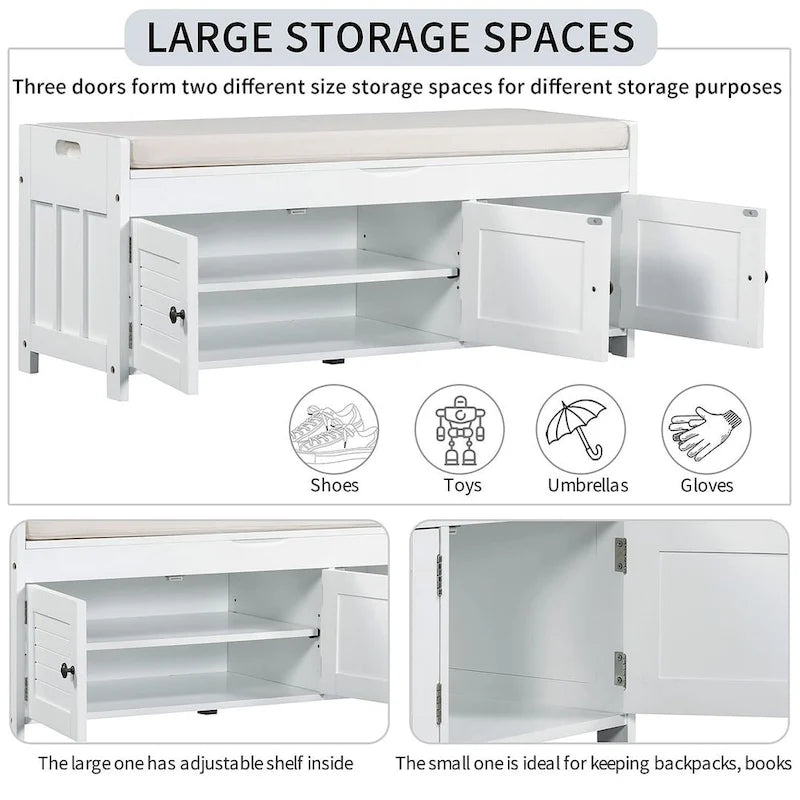 3-drawer Wooden Storage Bench with Cushion