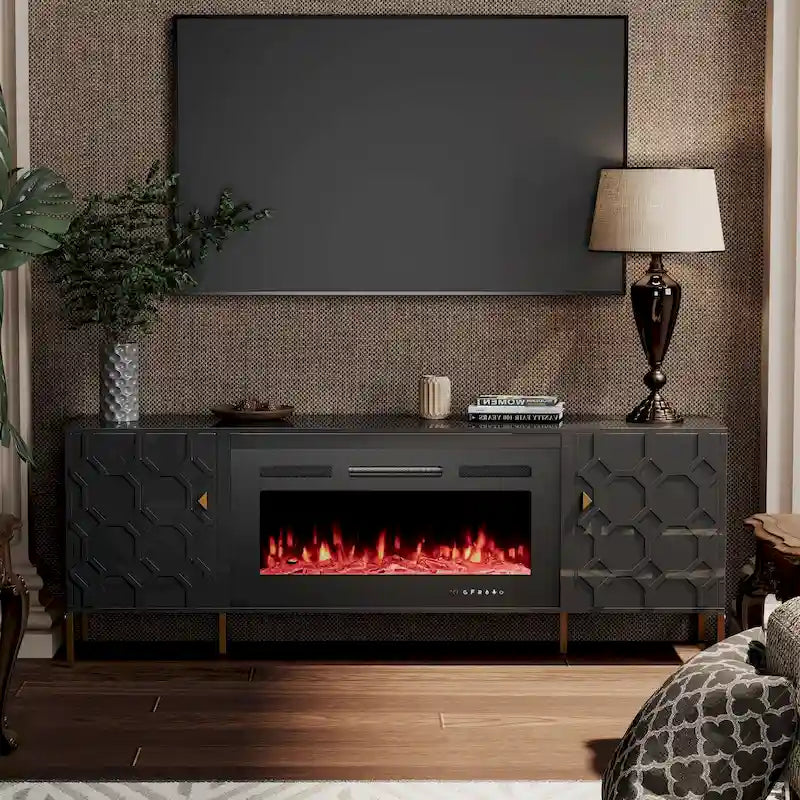 Clihome High Gloss Storage 70  TV Stand with 36  Electric Fireplace