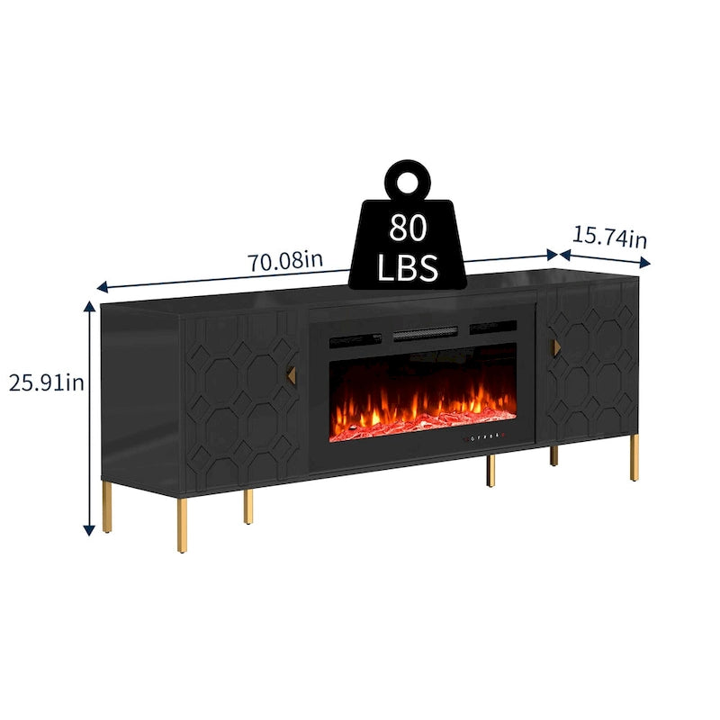 Clihome High Gloss Storage 70  TV Stand with 36  Electric Fireplace