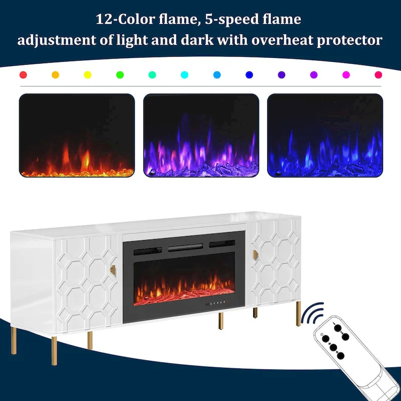 Clihome High Gloss Storage 70  TV Stand with 36  Electric Fireplace