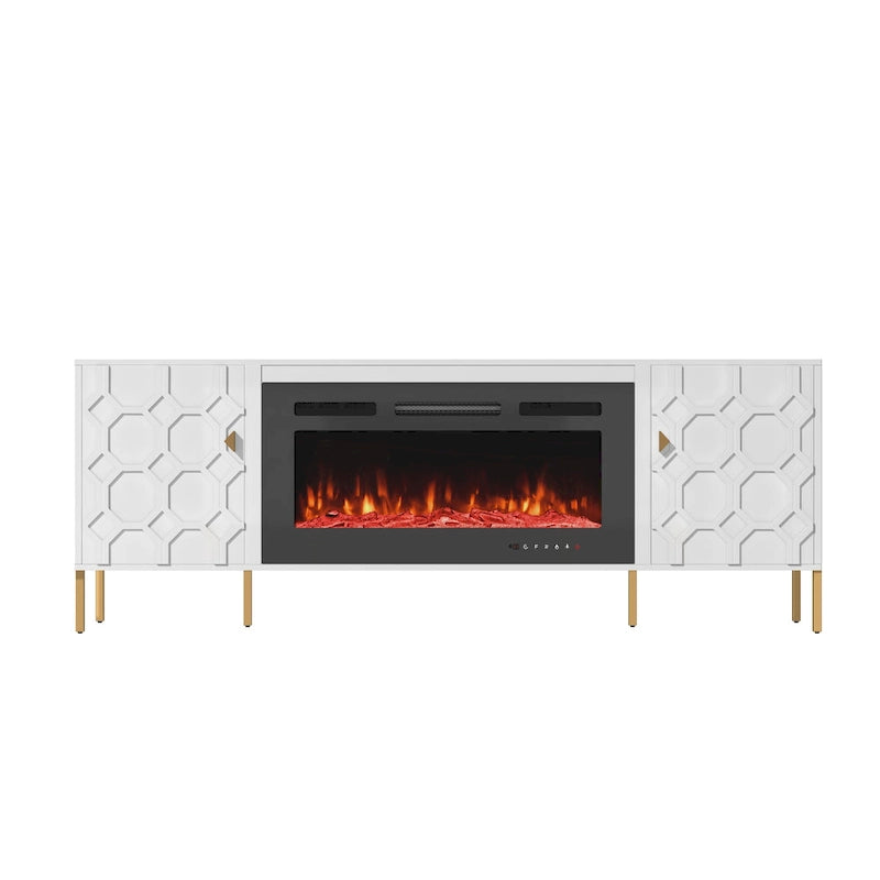 Clihome High Gloss Storage 70  TV Stand with 36  Electric Fireplace