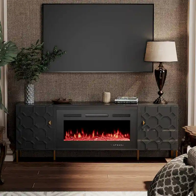 Clihome High Gloss Storage 70  TV Stand with 36  Electric Fireplace