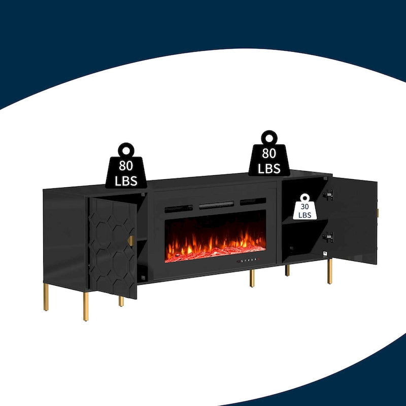 Clihome High Gloss Storage 70  TV Stand with 36  Electric Fireplace