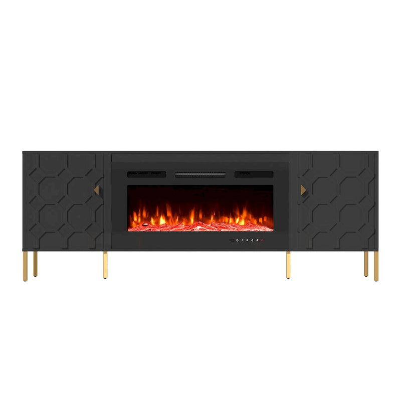 Clihome High Gloss Storage 70  TV Stand with 36  Electric Fireplace