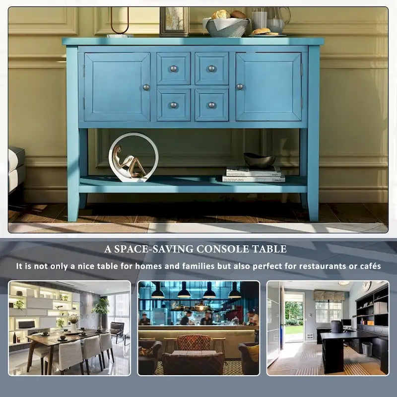 Retro Style Buffet Sideboard Wood Console Table with Bottom Shelf, Easy Assemble, for Living Room, Kitchen, Entryway