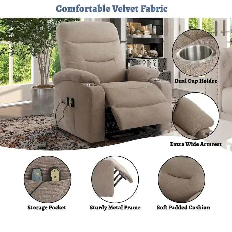 Clihome Soft Upholstered Electric Massage Recliner with Cup Holder