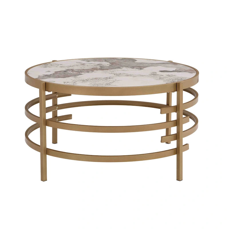32.48  Modern Round Coffee Table with Sintered Stone Top & Sturdy Metal Frame