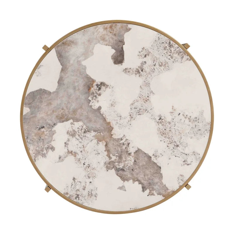 32.48  Modern Round Coffee Table with Sintered Stone Top & Sturdy Metal Frame