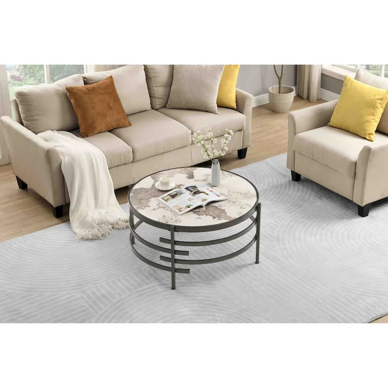 32.48  Modern Round Coffee Table with Sintered Stone Top & Sturdy Metal Frame